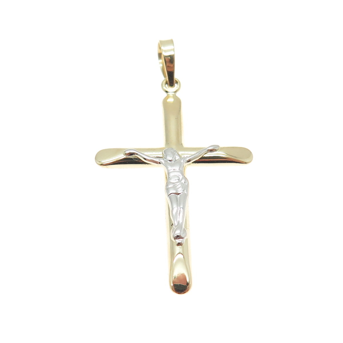 14K Yellow & White Gold Crucifix Cross Religious Charm Pendant