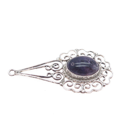 925 Sterling Silver Vintage Mexico Real Amethyst Ornate Charm Pendant