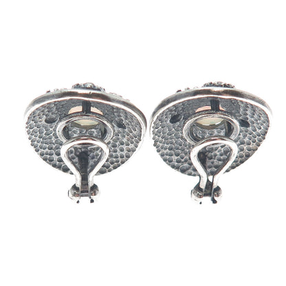 925 Sterling Silver Vintage Real Opal Granulated Oxidized Clip On Earrings