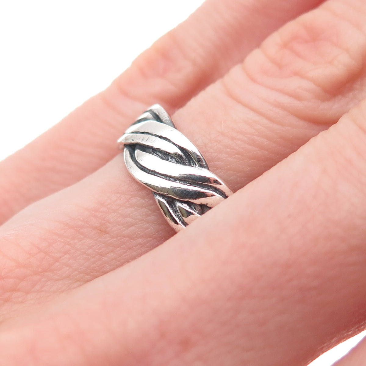 Charles Winston 925 Sterling Silver Vintage Woven Oxidized Band Ring Size 6