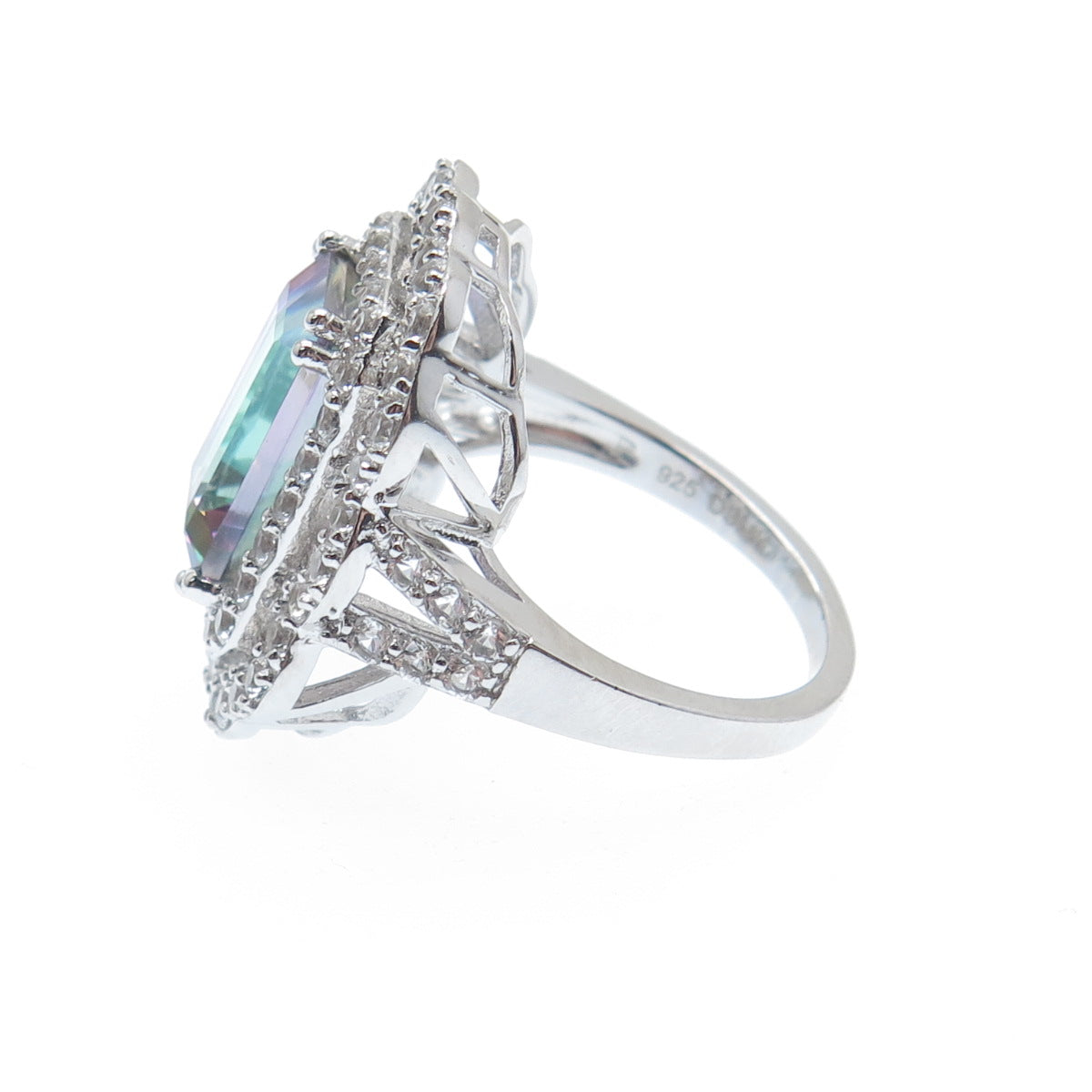 DSMK 925 Sterling Silver Real Mystic Topaz Gem & C Z Sparkle Ring Size 7.25