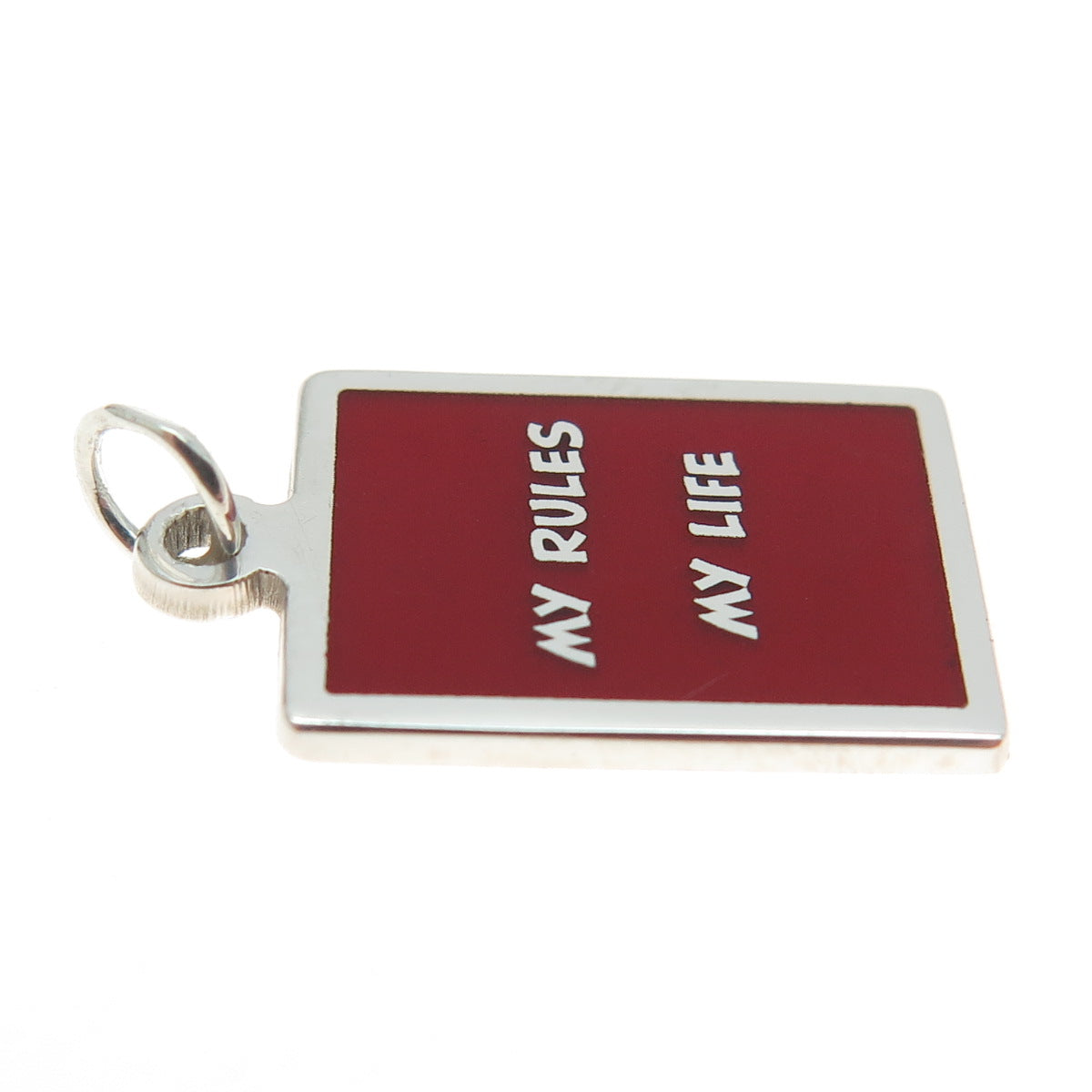 925 Sterling Silver Red Enamel "My Rules My Life" Minimalist Charm Pendant