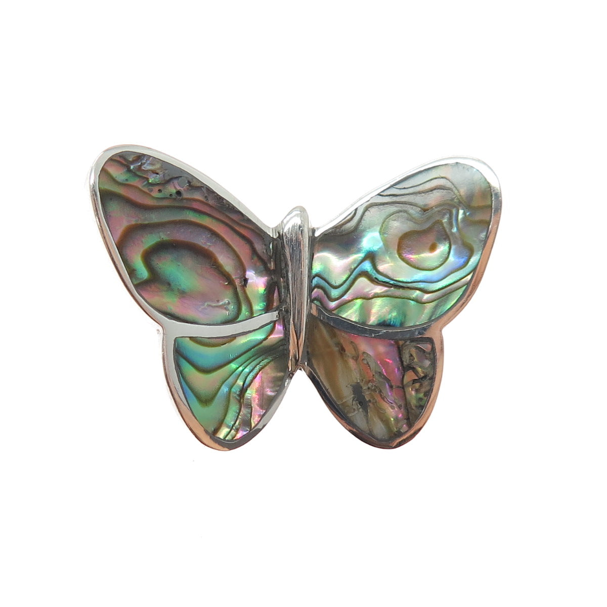 925 Sterling Silver Vintage Real Abalone Shell Butterfly Slide Pendant