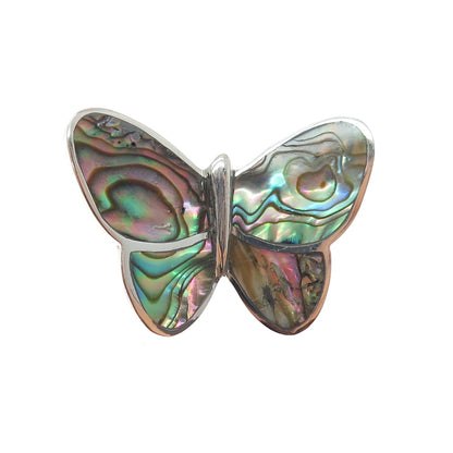 925 Sterling Silver Vintage Real Abalone Shell Butterfly Slide Pendant