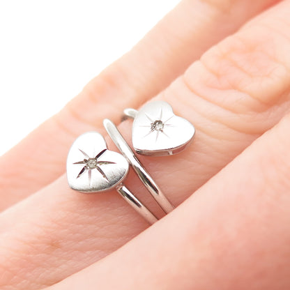 BEAU 925 Sterling Silver Vintage Real Diamond Heart Spiral Ring Size 5.5