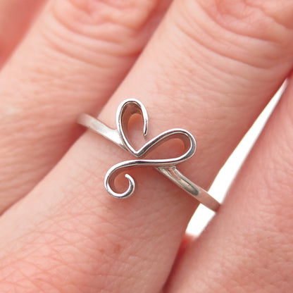 925 Sterling Silver Vintage Modernist Heart Ring Size 6.5