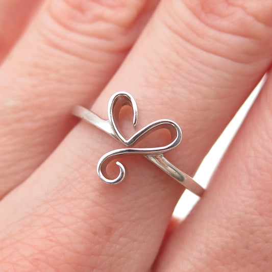 925 Sterling Silver Vintage Modernist Heart Ring Size 6.5