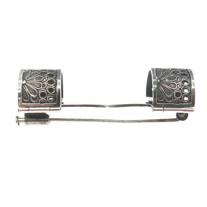 950 Silver Antique Art Deco Floral Filigree Bar Pin Brooch