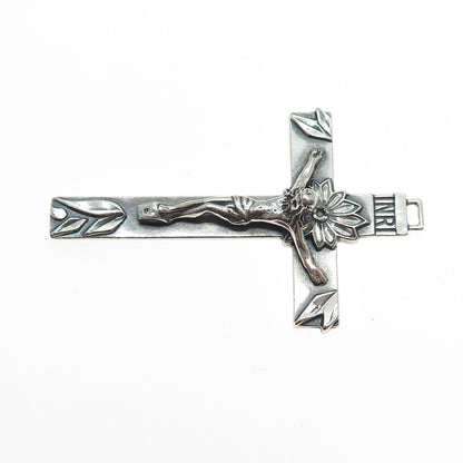 925 Sterling Silver Vintage Crucifix Cross Oxidized Charm Pendant