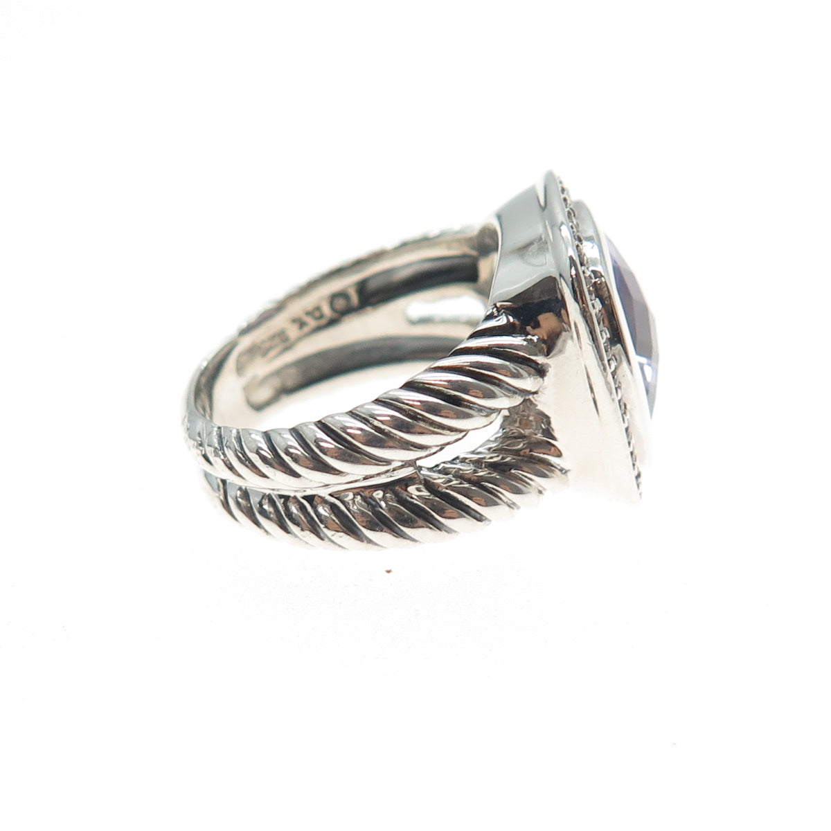 DAVID YURMAN 925 Sterling Silver Vintage Real Diamond & Amethyst Ring Size 6.5