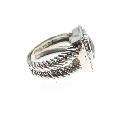 DAVID YURMAN 925 Sterling Silver Vintage Real Diamond & Amethyst Ring Size 6.5