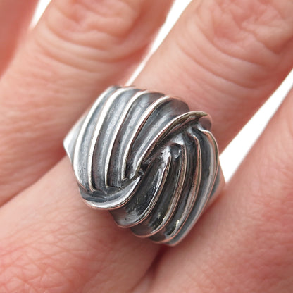 925 Sterling Silver Vintage Modernist Ribbed Oxidized Ring Size 7.75