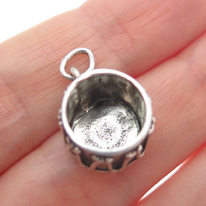 925 Sterling Silver Vintage Drum Oxidized Minimalist 3D Charm Pendant