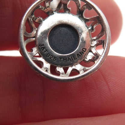 925 Sterling Silver Vintage J&T Real Sapphire Ornate Mini Charm Pendant