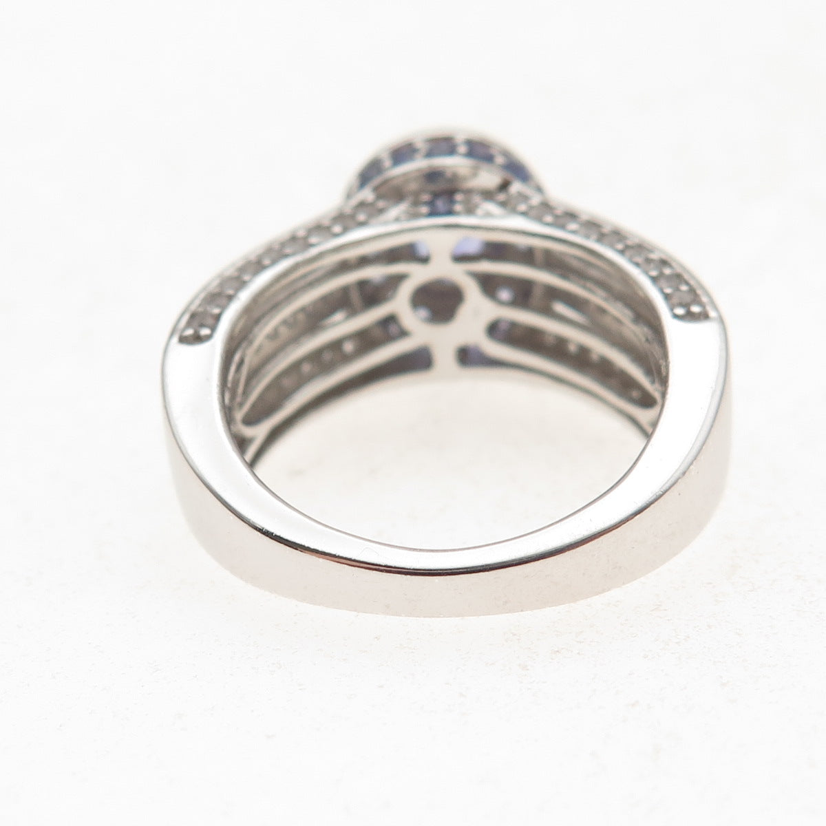 Chuck Clemency 925 Sterling Silver Real Tanzanite & White Topaz Ring Size 8.25