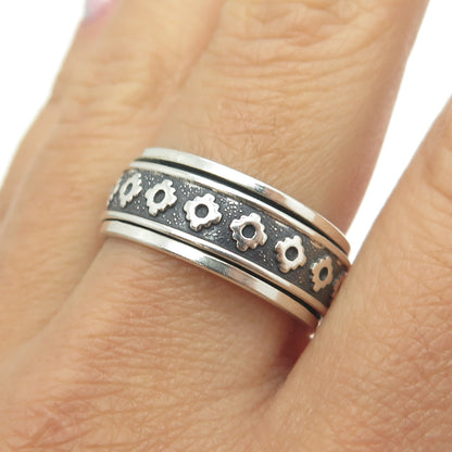 950 Silver Vintage Aztec Symbol Rotating Band Ring Size 10.25