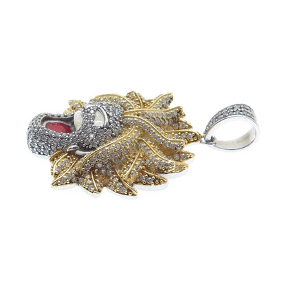 925 Sterling Silver 2-Tone Enamel Round-Cut C Z Super Saiyan Goku Charm Pendant