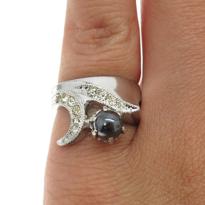 McGrath-Hamin 925 Sterling Silver Antique Real Pearl & Rhinestone Ring Size 5.25