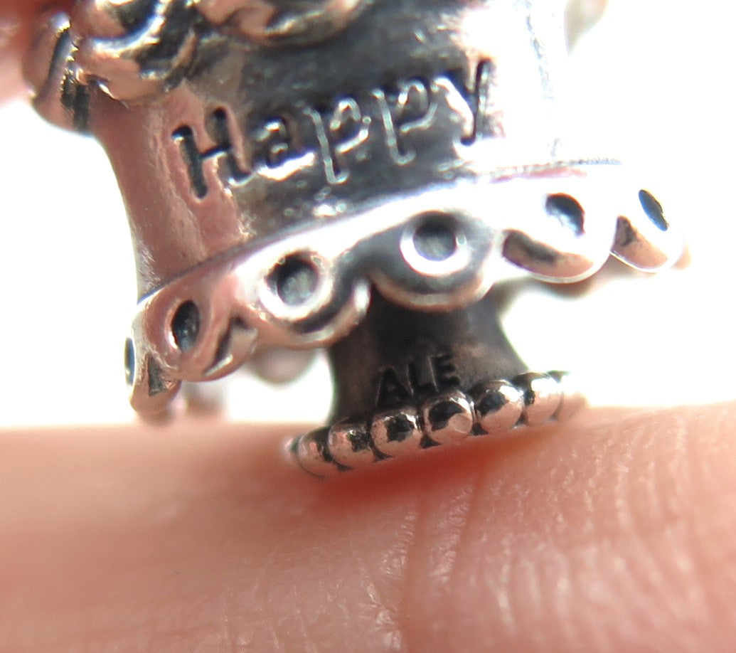 PANDORA 925 Sterling Silver "Happy Birthday" Floral Bead Charm