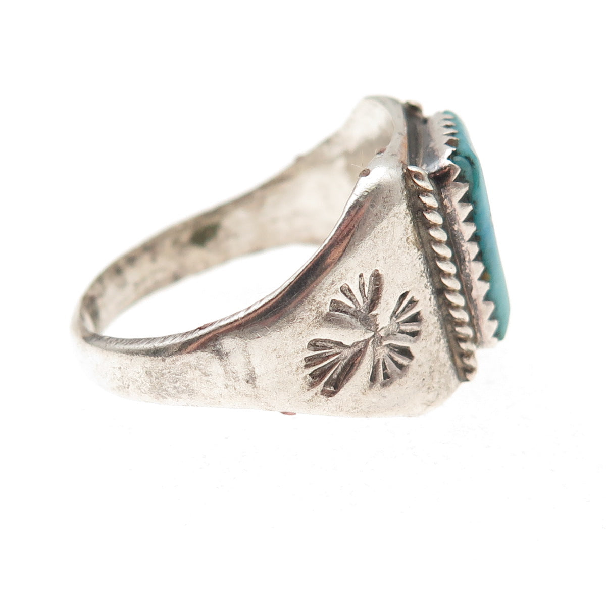 Old Pawn 925 Sterling Silver Vintage Southwestern Turquoise Ring Size 11.5