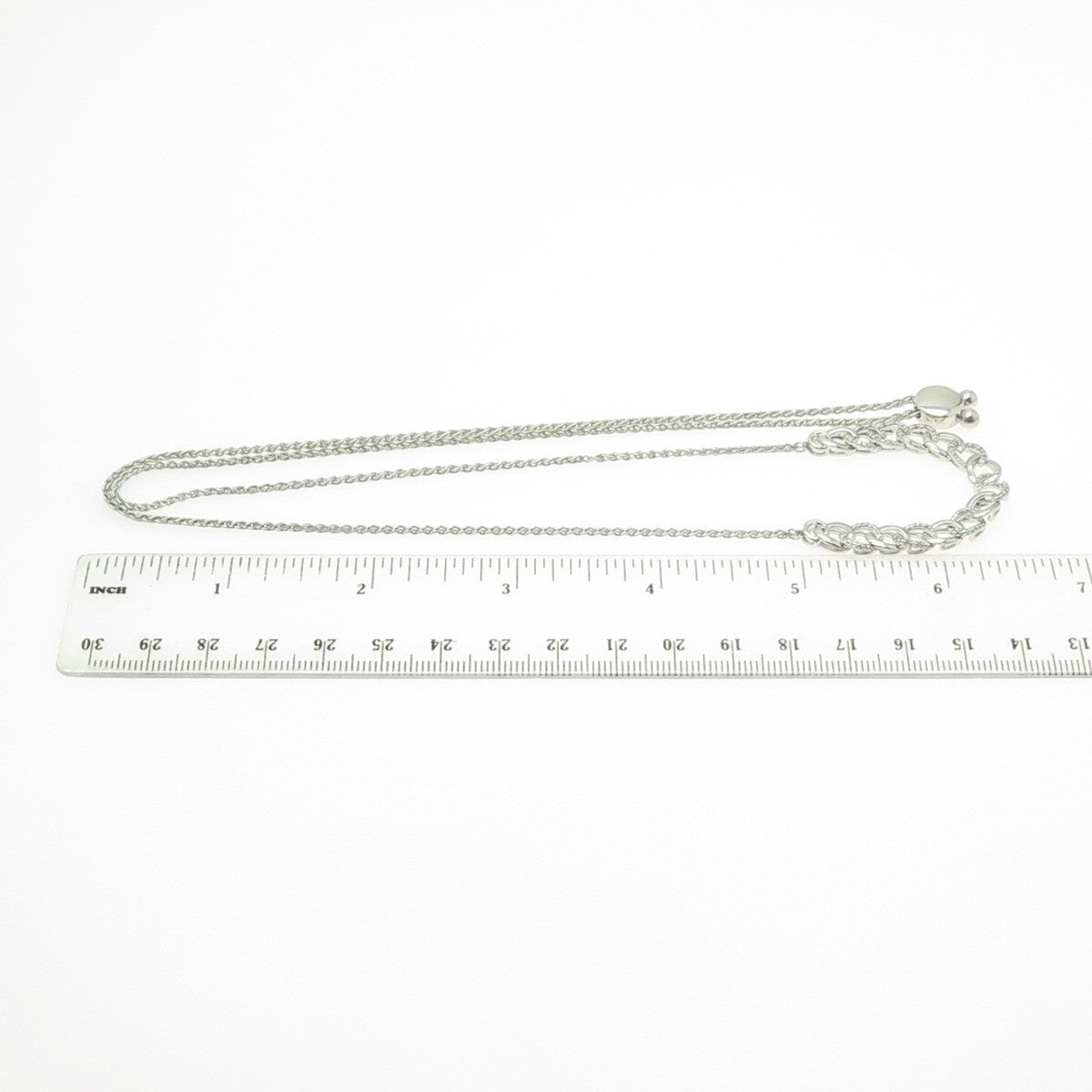 925 Sterling Silver Real White Diamond Curb Chain Adjustable Bolo Necklace 26"