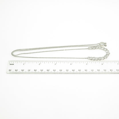 925 Sterling Silver Real White Diamond Curb Chain Adjustable Bolo Necklace 26"
