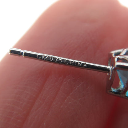 925 Sterling Silver Heart-Cut Blue C Z Stud Earrings