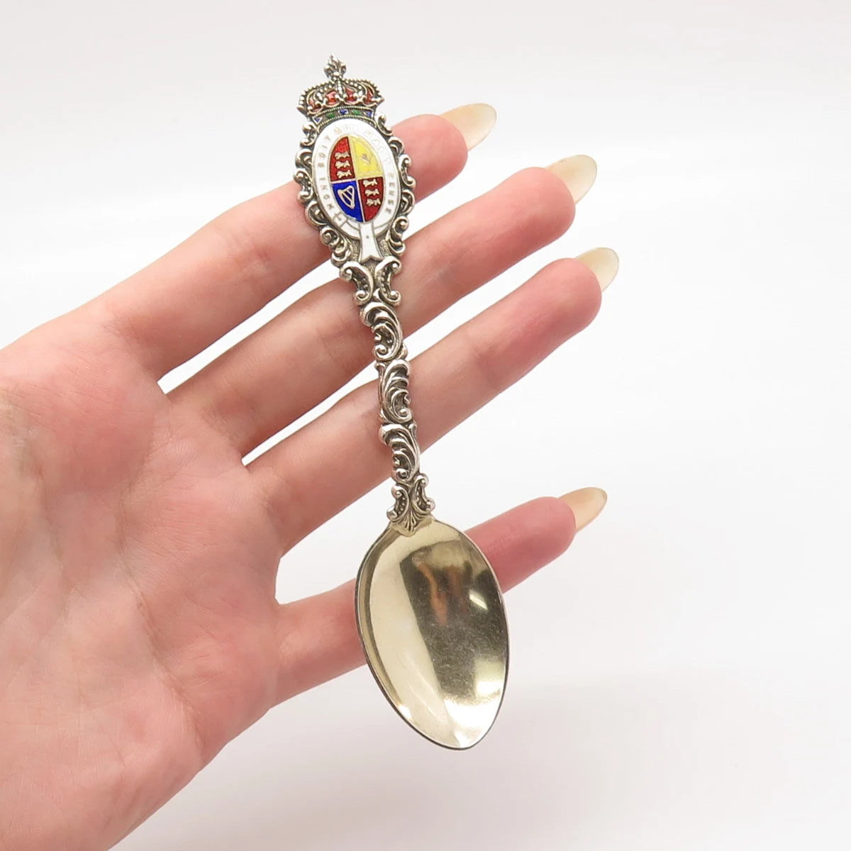 925 Sterling Silver Antique London C. Saunders & F. Shepherd Enamel Ornate Spoon
