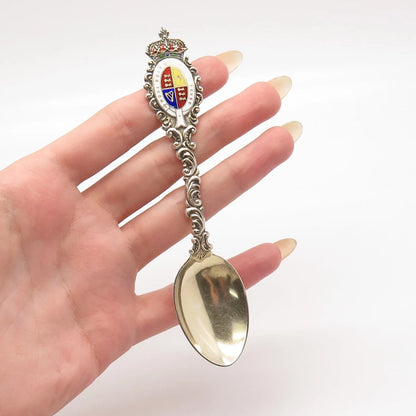 925 Sterling Silver Antique London C. Saunders & F. Shepherd Enamel Ornate Spoon