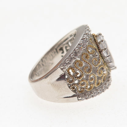 Verragio 925 Sterling Silver 2-Tone C Z Ornate Ring Size 5.25