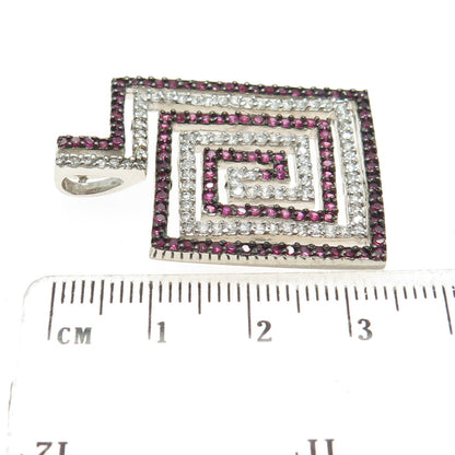 925 Sterling Silver Round-Cut Lab-Created Ruby & C Z Maze Pendant