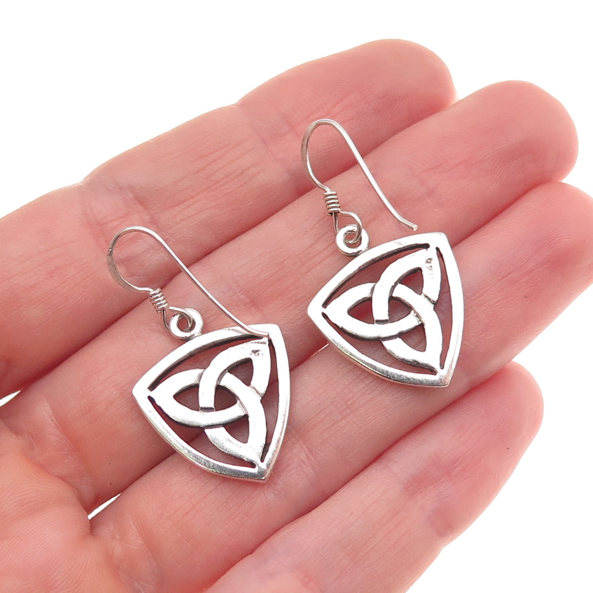 925 Sterling Silver Vintage Celtic Trinity Dangle Earrings