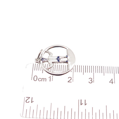 925 Sterling Silver Vintage Enamel Man Peace Mini Charm Pendant