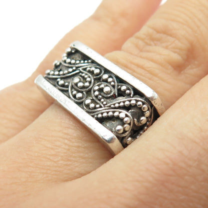 LOIS HILL 925 Sterling Silver Vintage Granulated Scroll Oxidized Ring Size 7.5