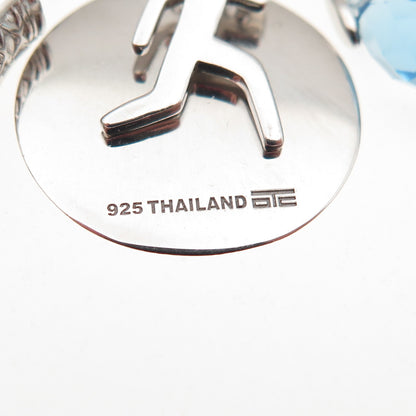 925 Sterling Silver Blue C Z Run Club Charms Beaded Chain Necklace 18"