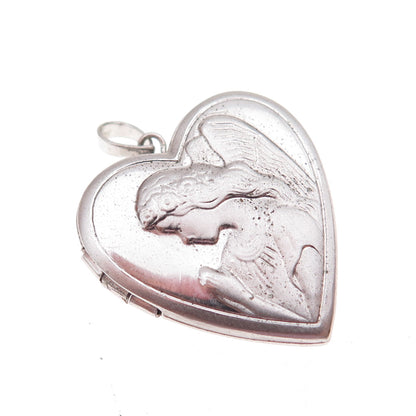 Tru-Kay 925 Sterling Silver Vintage Angel Heart Locket Charm Pendant