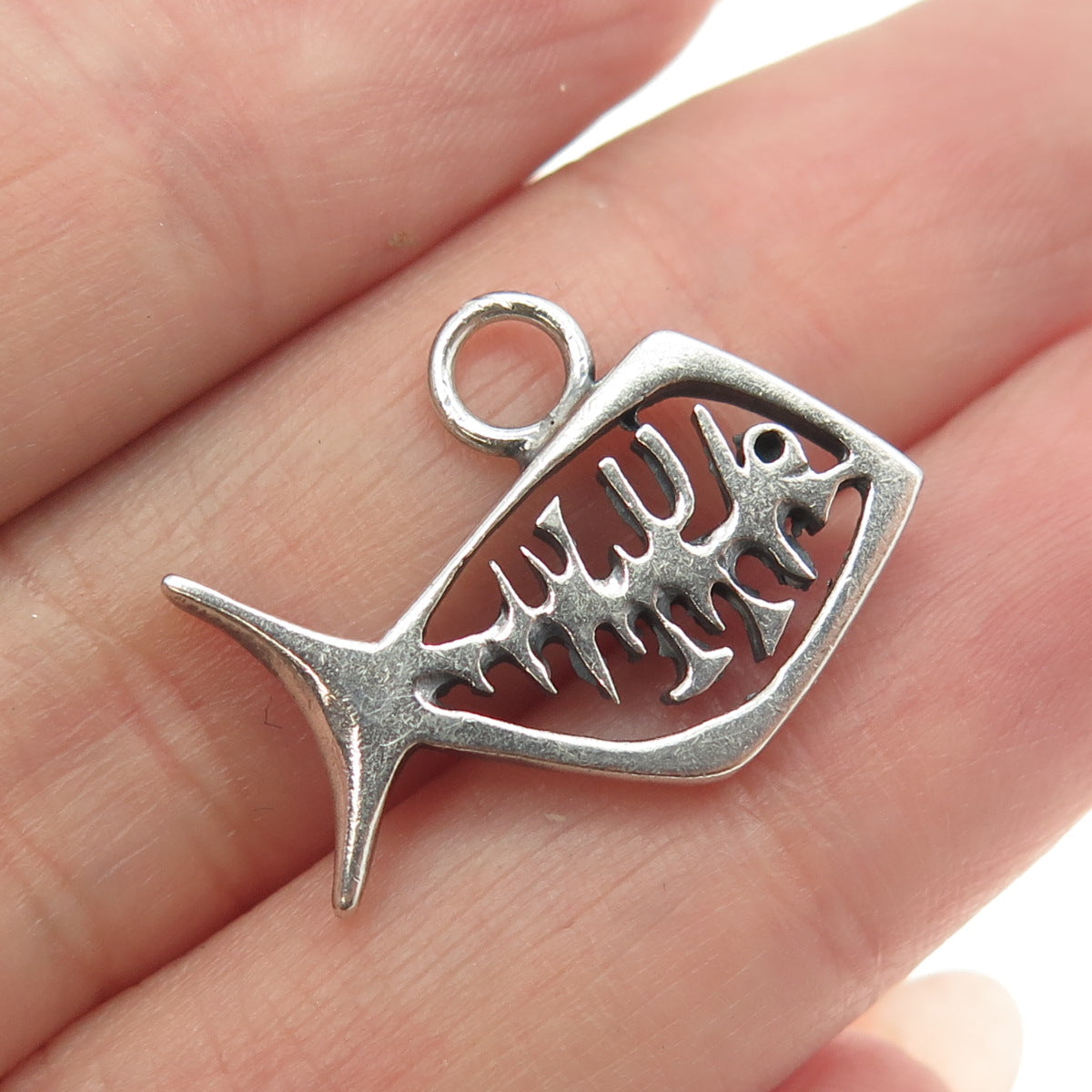 925 Sterling Silver Vintage Fish Bones Minimalist Charm Pendant