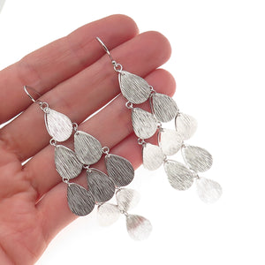 925 Sterling Silver Textured Raindrop Dangle Earrings