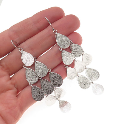 925 Sterling Silver Textured Raindrop Dangle Earrings