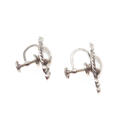 925 Sterling Silver Antique Art Deco Oxidized Beaded Screw Back Earrings
