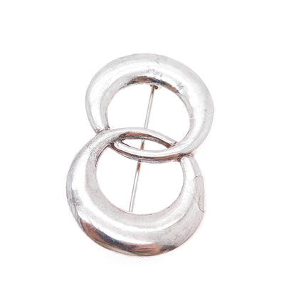 925 Sterling Silver Vintage Interlocked Eternity Oxidized Pin Brooch