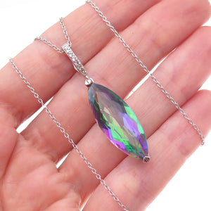 925 Sterling Silver Real Mystic Quartz & C Z Cable Chain Necklace 18"