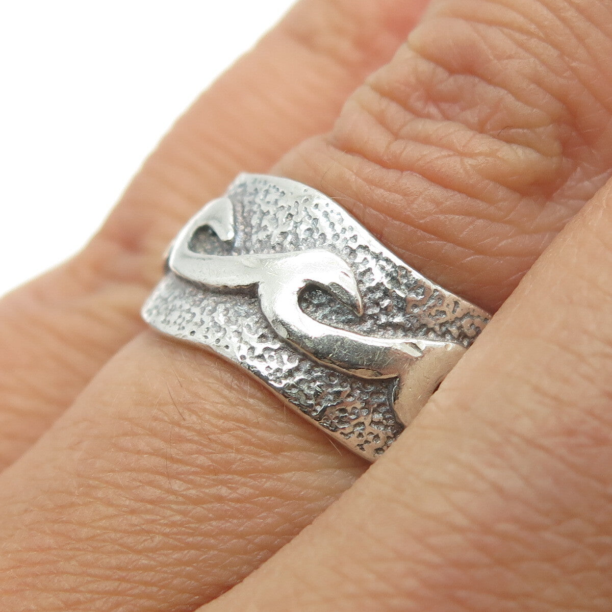 925 Sterling Silver Vintage Tribal Modernist Band Ring Size 7