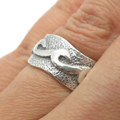 925 Sterling Silver Vintage Tribal Modernist Band Ring Size 7