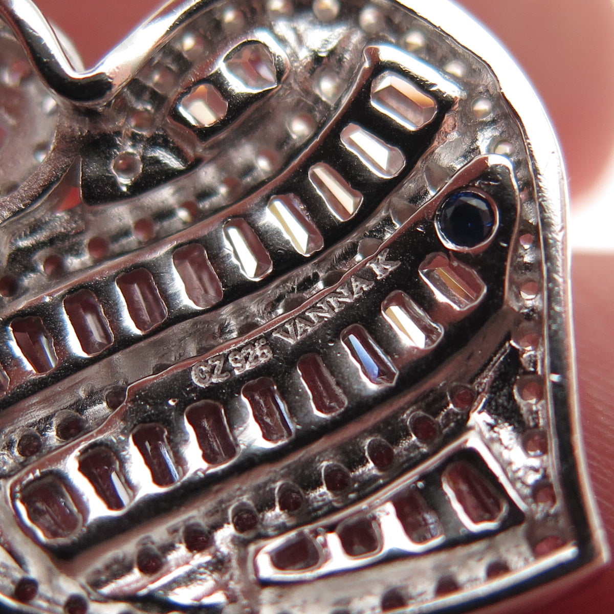 VANNA K 925 Sterling Silver Blue & White C Z Heart Slide Charm Pendant