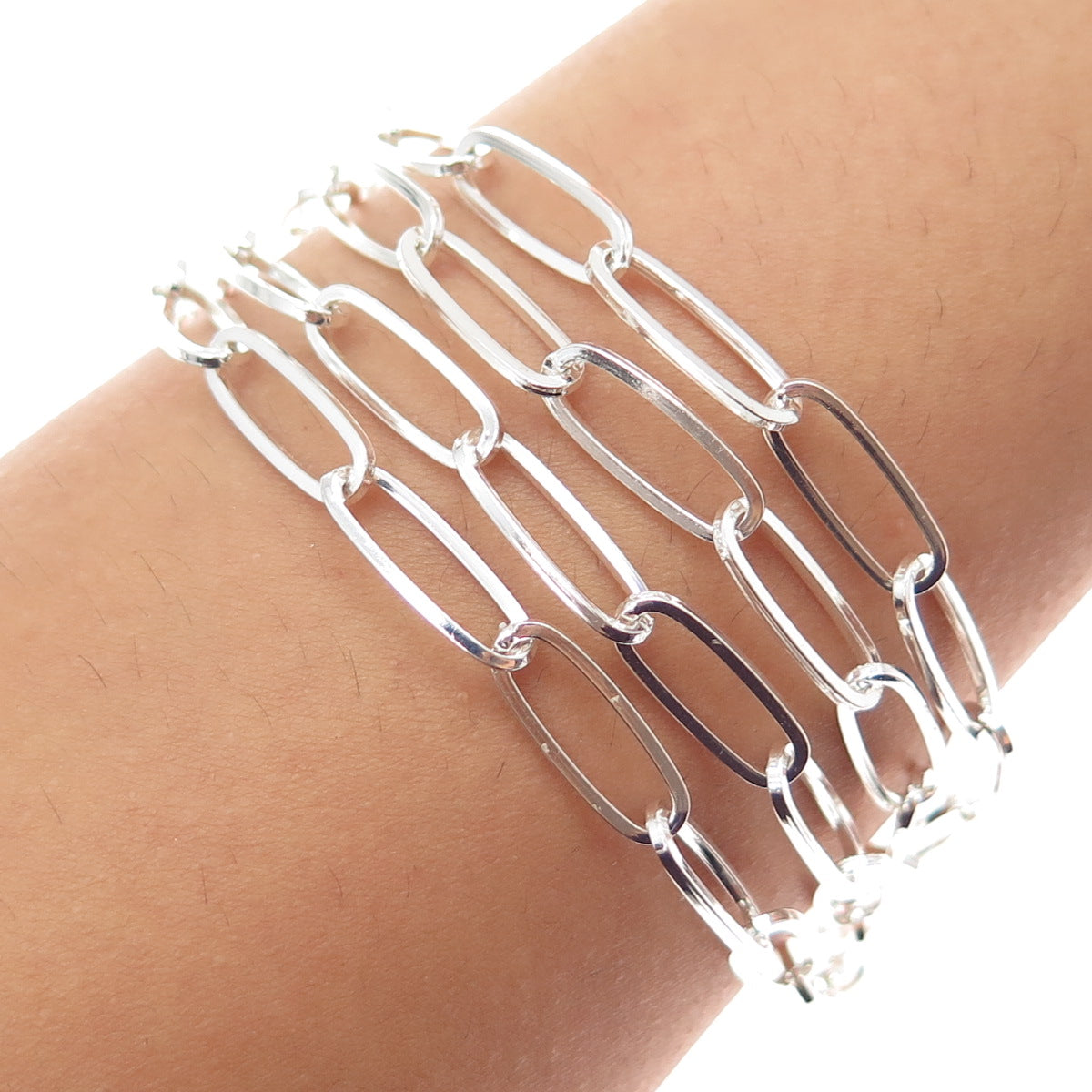 925 Sterling Silver Vintage 4-Strand Paperclip Link Bracelet 6.5"