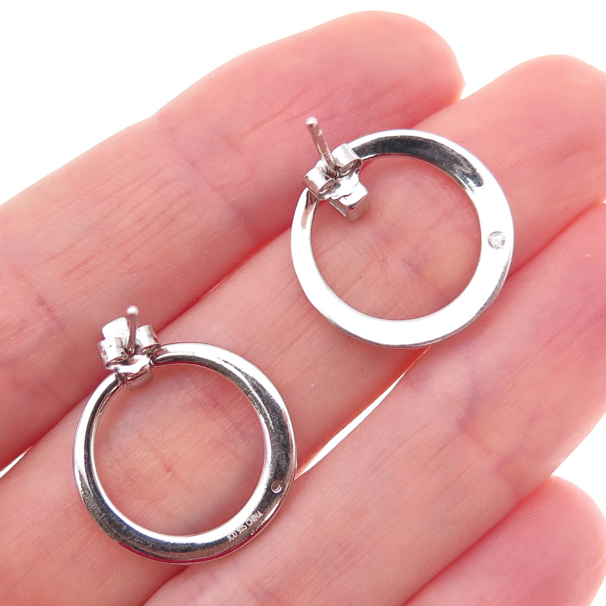 925 Sterling Silver Real Round-Cut Diamond Circle Earrings