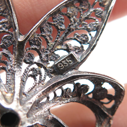 935 Silver Vintage Filigree Ribbon Bow Oxidized Pin Brooch