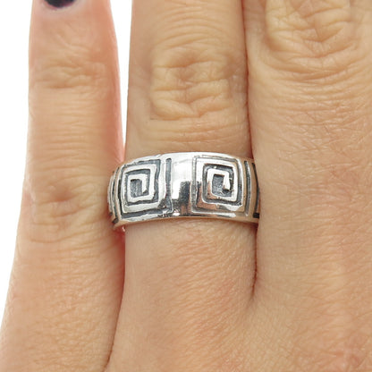 925 Sterling Silver Vintage Greek Maze Spiral Band Ring Size 7