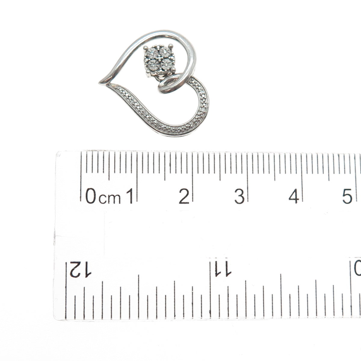 925 Sterling Silver Real Round-Cut Diamond Heart Slide Charm Pendant